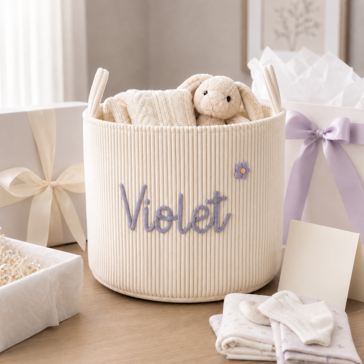 MamaRaya Personalized Corduroy Storage Basket