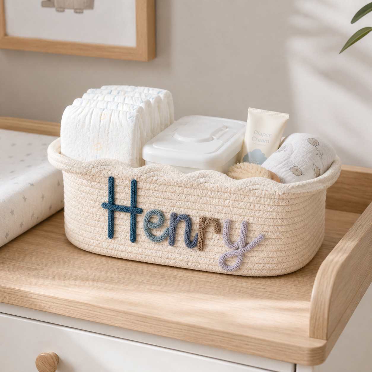 MamaRaya Personalized Cotton Rope Diaper Caddy