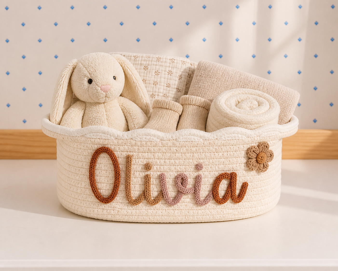 MamaRaya Personalized Cotton Rope Diaper Caddy