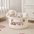 MamaRaya personalized cotton rope baby baskets with custom name embroidery, organizing toys in a modern nursery