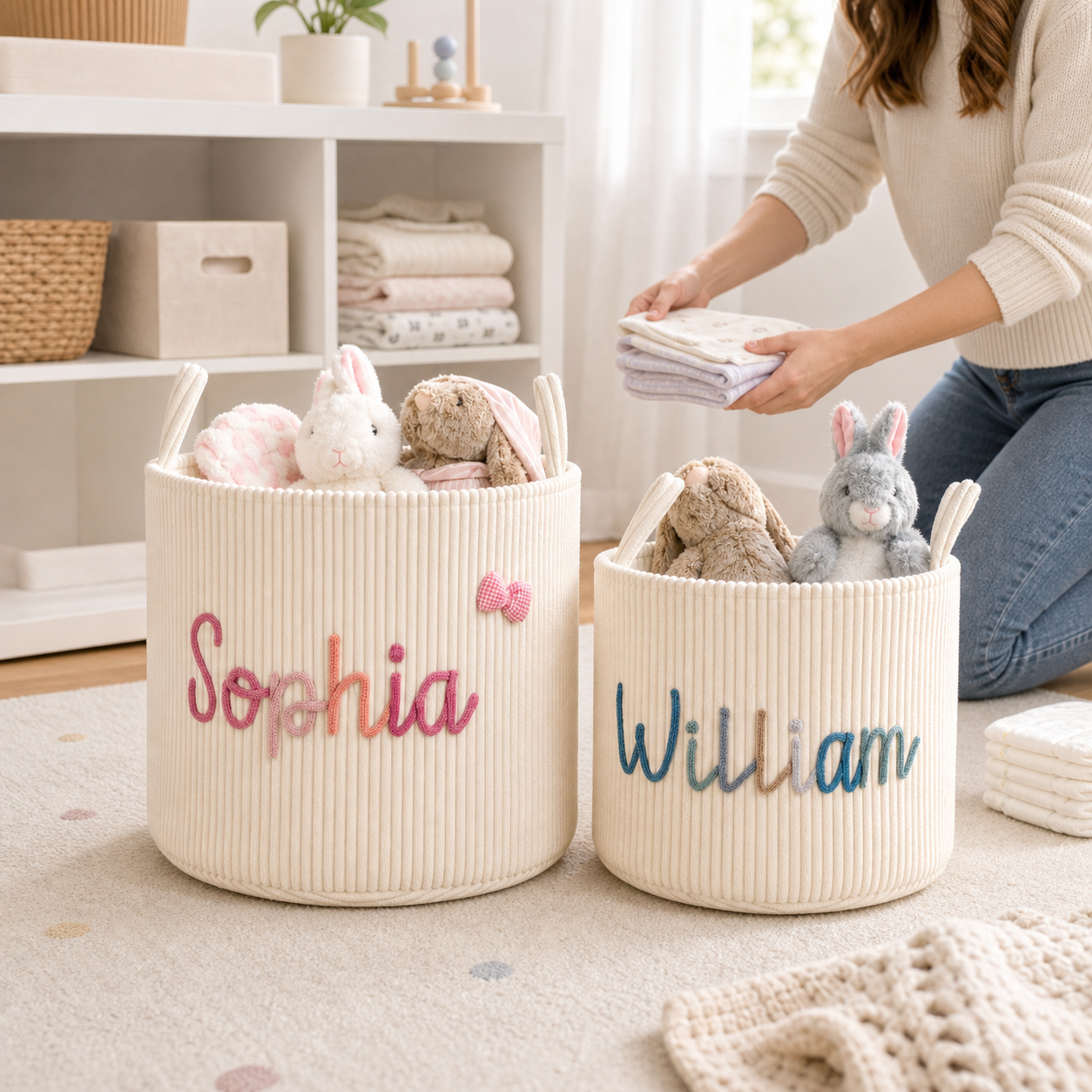 MamaRaya Personalized Corduroy Storage Basket